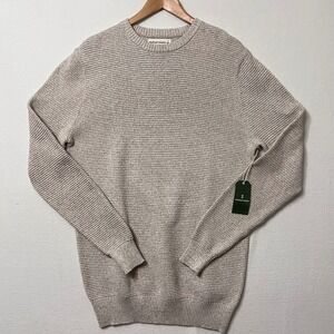 Men's Mutual Weave Crew Neck Long Sleeve Sweater LT Beige‎ Neutral Cotton Casual